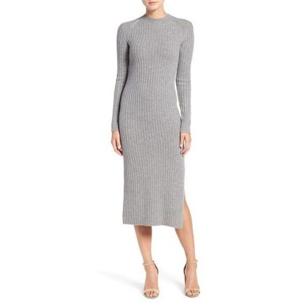 AG Adriano Goldschmied Reign Gray Ribbed Wool Cashmere Midi‎ Sweater Dress M